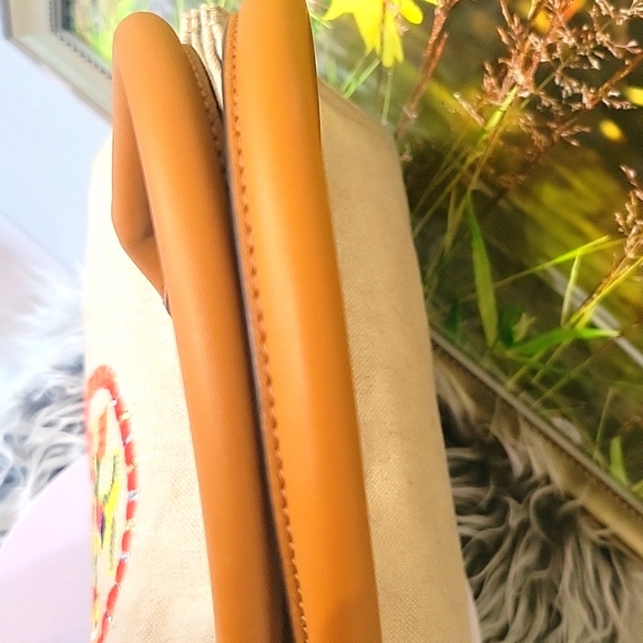 Tory Burch Embroidered Logo Broen Canvas & Leather Ella Tote Bag W/COA - Picture 7 of 14